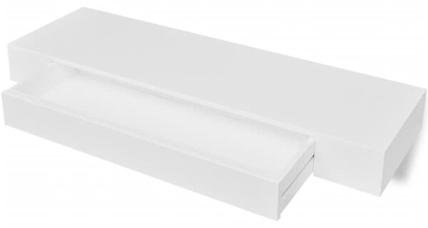 2 db fehér lebegő fali polc fiókkal 80 cm