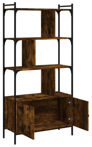 Füstös tölgy szerelt fa könyvespolc ajtókkal 76,5x30x154,5 cm