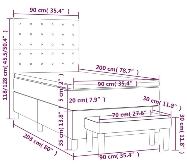 VidaXL krémszínű szövet rugós ágy matraccal 90 x 200 cm