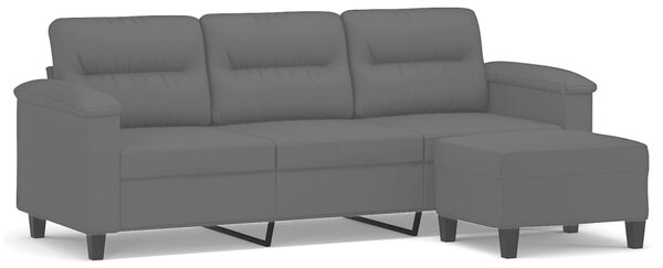 3 személyes sötétszürke mikroszálas kanapé lábtartóval 180 cm