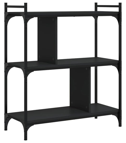 3 szintes fekete szerelt fa könyvespolc 76 x 32 x 88 cm