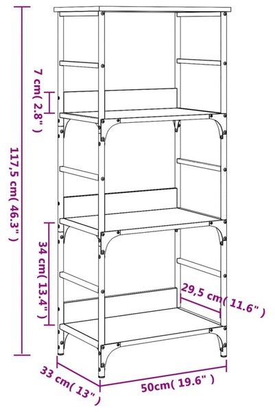 Fekete szerelt fa könyvespolc 50 x 33 x 117,5 cm