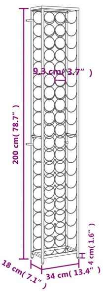 Fekete kovácsoltvas bortartó 57 palackhoz 34 x 18 x 200 cm