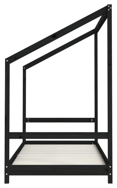 Fekete tömör fenyőfa gyerekágykeret 2 x (90 x 190) cm