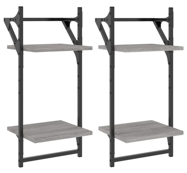 2 db 2 szintes szürke sonoma tölgy falipolc rúddal 30x25x65 cm