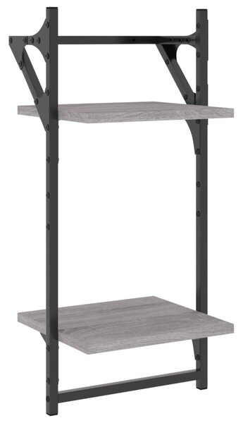 2 db 2 szintes szürke sonoma tölgy falipolc rúddal 30x25x65 cm