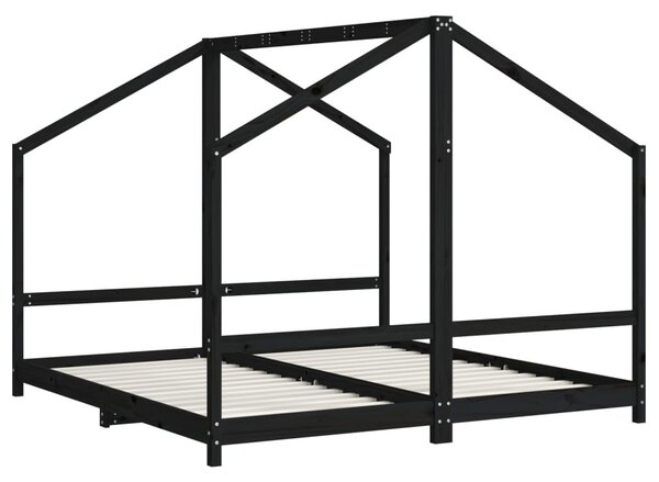 Fekete tömör fenyőfa gyerekágykeret 2 x (90 x 190) cm