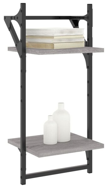 2 db 2 szintes szürke sonoma tölgy falipolc rúddal 30x25x65 cm