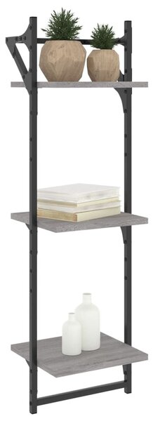 2 db 3 szintes szürke sonoma fali polc rúddal 30 x 25 x 100 cm