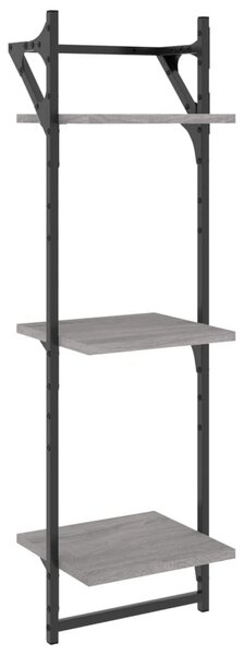 2 db 3 szintes szürke sonoma fali polc rúddal 30 x 25 x 100 cm