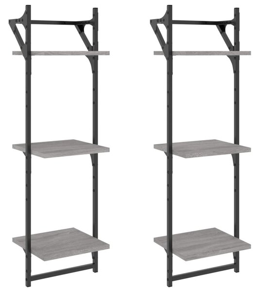 2 db 3 szintes szürke sonoma fali polc rúddal 30 x 25 x 100 cm