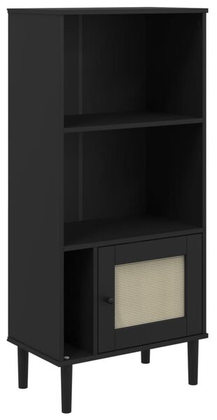 SENJA fekete rattanhatású tömör fenyő könyvszekrény 60x35x130cm