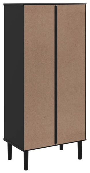 SENJA fekete rattanhatású tömör fenyő könyvszekrény 60x35x130cm