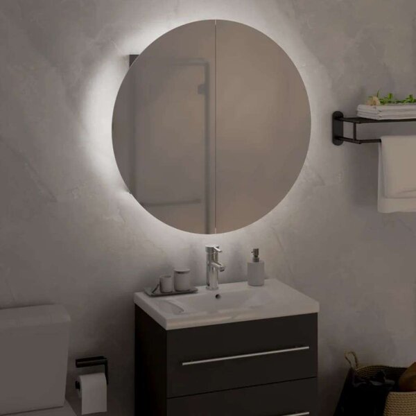 LED-es Kerek Tükör Szekrény - Szürke - 47x47 cm