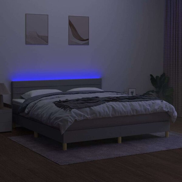VidaXL világosszürke szövet rugós és LED-es ágy matraccal 160x200 cm