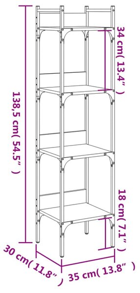 4 szintes szürke sonoma szerelt fa könyvespolc 35x30x138,5 cm