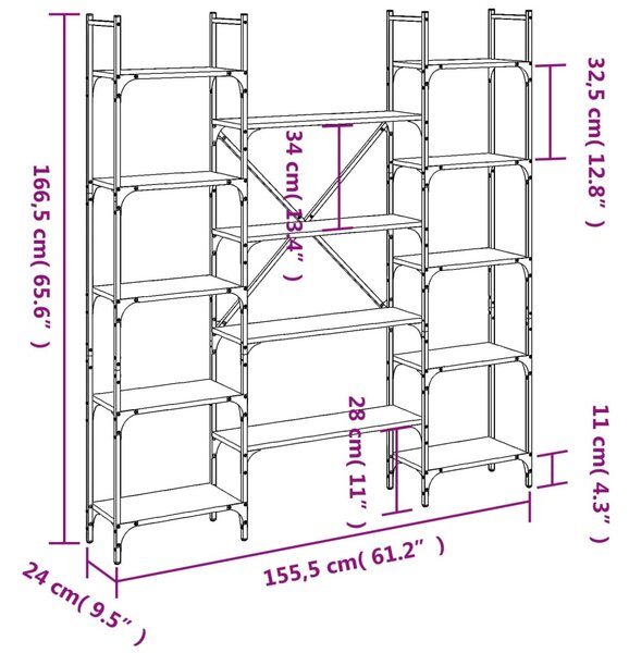 Fekete szerelt fa könyvespolc 155,5 x 24 x 166,5 cm