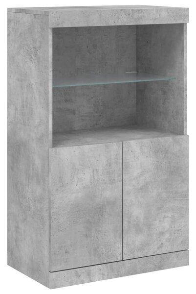 Betonszürke tálalószekrény LED-világítással 60,5 x 37 x 100 cm