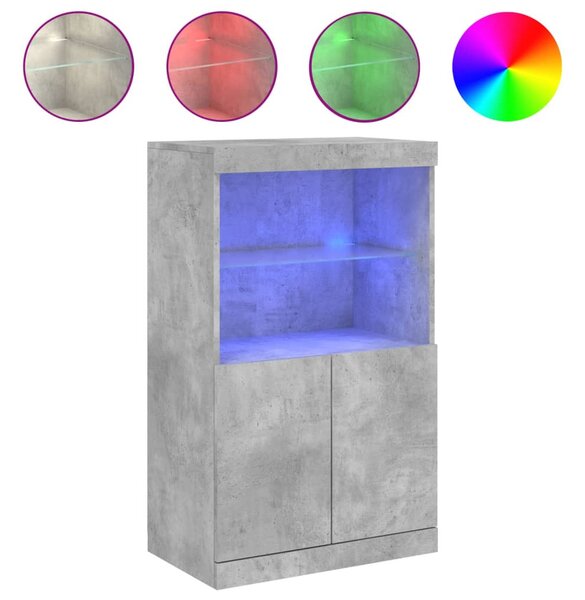 Betonszürke tálalószekrény LED-világítással 60,5 x 37 x 100 cm