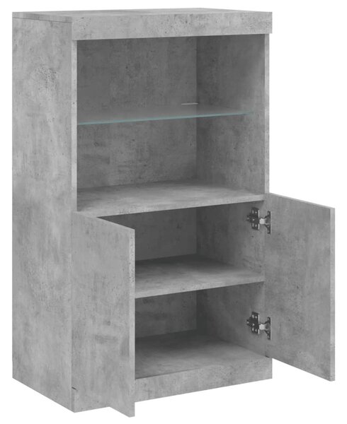 Betonszürke tálalószekrény LED-világítással 60,5 x 37 x 100 cm