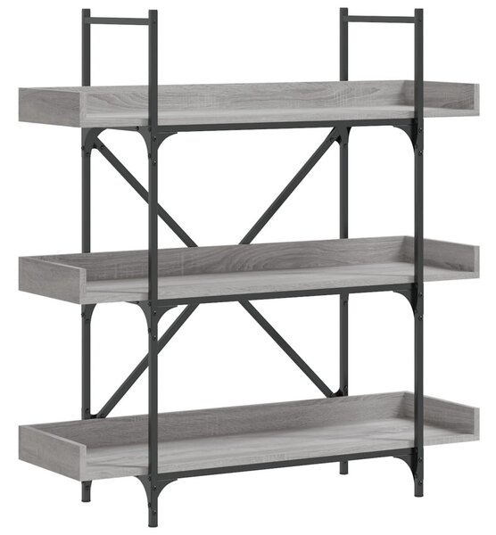 3-szintes szürke sonoma szerelt fa könyvespolc 100x33x108,5 cm