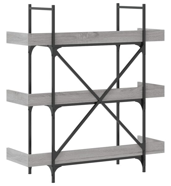 3-szintes szürke sonoma szerelt fa könyvespolc 100x33x108,5 cm