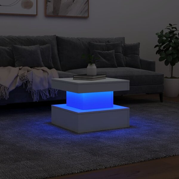 Fehér dohányzóasztal LED-lámpákkal 50 x 50 x 40 cm