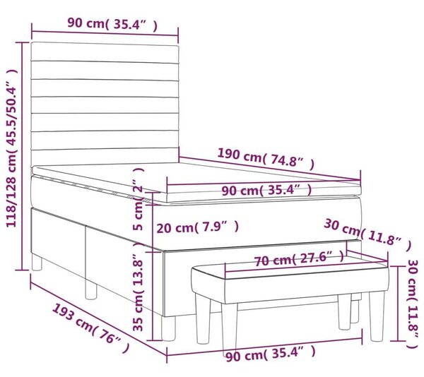 VidaXL Krémszínű Ágy 90x190 cm - Zsebrugós Matraccal és Lábzsámmal