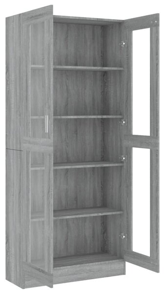 Szürke sonoma szerelt fa vitrinszekrény 82,5x30,5x185 cm