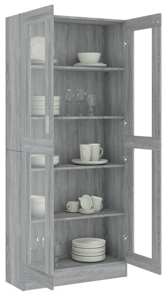 Szürke sonoma szerelt fa vitrinszekrény 82,5x30,5x185 cm