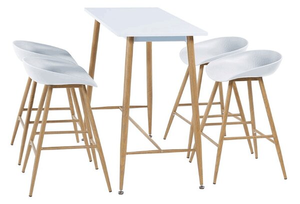 KONDELA Bárasztal, fehér/bükk, MDF/fém, 110x50 cm, DORTON