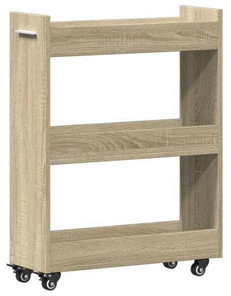 Sonoma tölgy színű szerelt fa szekrény kerekekkel 60x22x79 cm