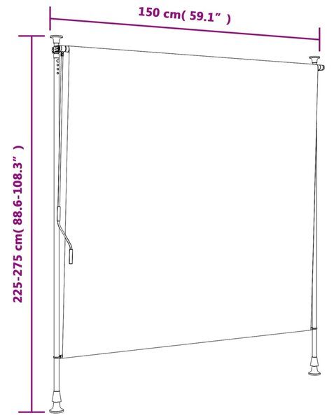 Sárga és fehér szövet és acél kültéri roló 150 x 270 cm