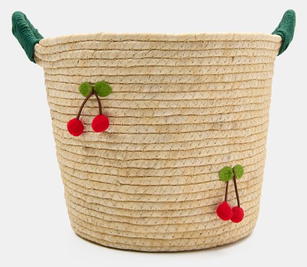 Sinsay - Fonott tárolókosár fogantyúkkal és cseresznye mintával - bézs