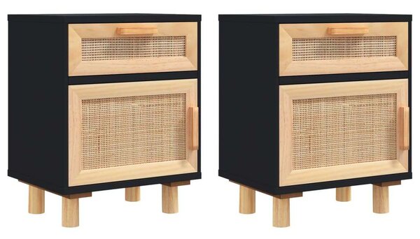 Rattan Éjjeliszekrény Szett - 2 db - Fekete