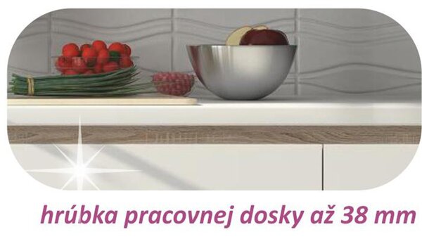 KONDELA Konyhabútor, sonoma tölgy/fehér magasfényű HG, LINE NEW
