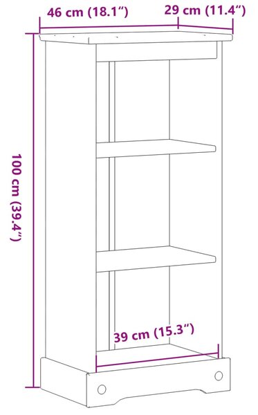 Corona tömör fenyőfa könyvszekrény 46 x 29 x 100 cm