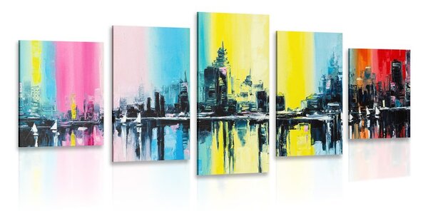 5 részes kép város olaj festménye
