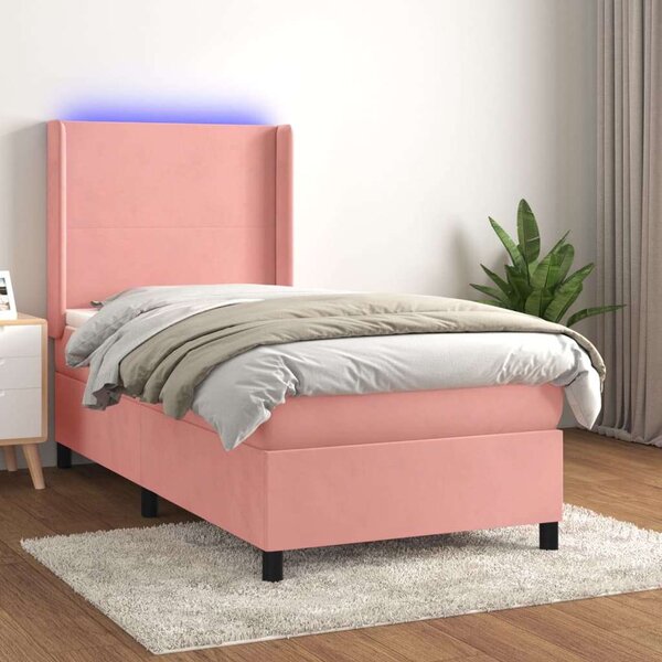 VidaXL rózsaszín bársony rugós és LED-es ágy matraccal 80 x 200 cm