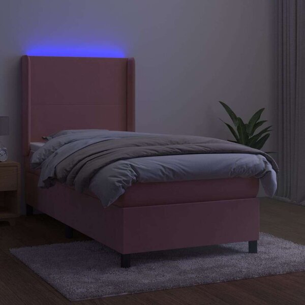 VidaXL rózsaszín bársony rugós és LED-es ágy matraccal 80 x 200 cm