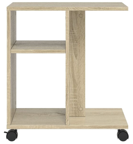 Sonoma tölgy színű szerelt fa kisasztal kerekekkel 50x35x55 cm