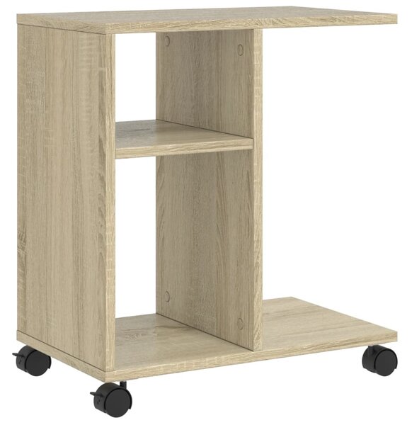 Sonoma tölgy színű szerelt fa kisasztal kerekekkel 50x35x55 cm