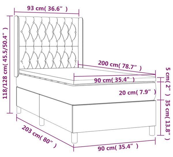 VidaXL Fekete Szövet Ágy Matraccal - 90x200 cm