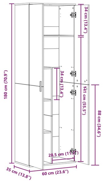 Betonszürke szerelt fa magasszekrény 60 x 35 x 180 cm