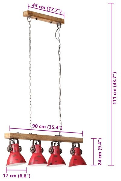 Kopott piros fali lámpa 25 W 90x24x111 cm E27