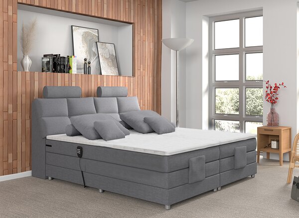 KONDELA Elektromos állítható ágy, boxspring, szürke, 180x200, POLERMA NEW