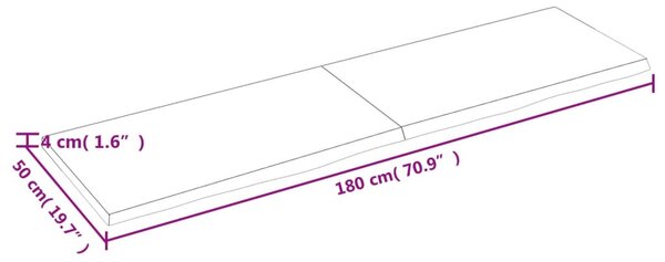 Világosbarna kezelt tömör tölgyfa fali polc 180 x 50 x (2-4) cm