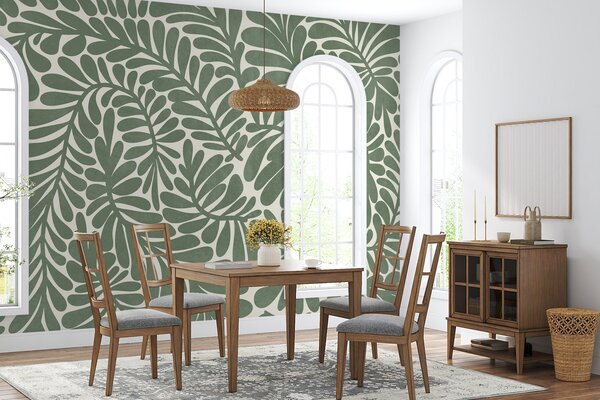 Fotótapéta Stilizált zöld levelek világos háttér előtt, texturált grafika, Fotótapéta egyedi, w09775v2 : Uwalls.hu