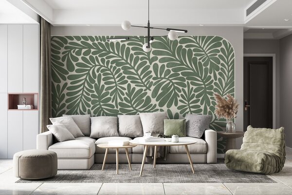 Fotótapéta Stilizált zöld levelek világos háttér előtt, texturált grafika, Fotótapéta egyedi, w09775v2 : Uwalls.hu