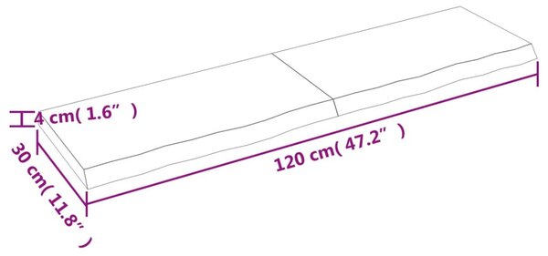 Világosbarna kezelt tömör tölgyfa fali polc 120x30x(2-4) cm